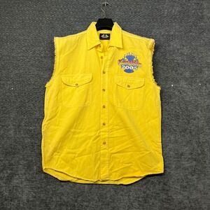 Biker Design Shirt Vest Men's Yellow Denim Laughlin Moto Rally Graphic - Medium